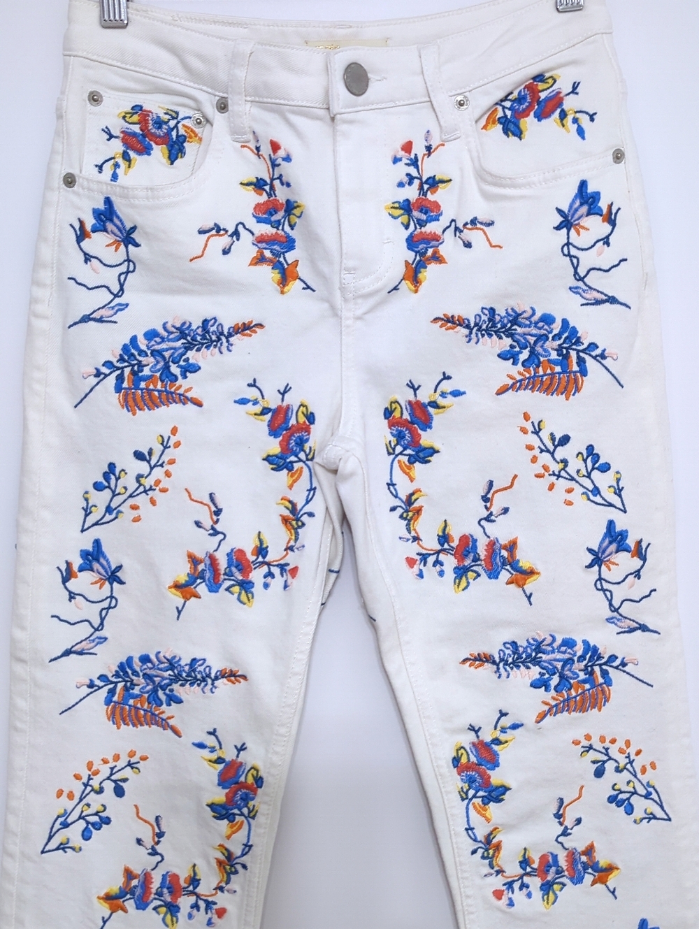 NWT Maje Pia White Embroidered Floral Cropped Straight Jeans Size 4 - Picture 4 of 10